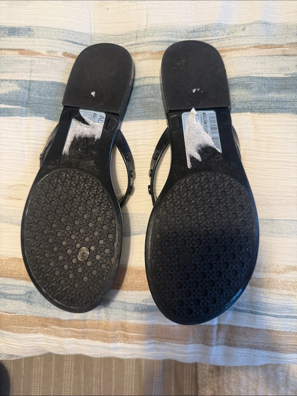 Tory Burch Black Patent Logo Jelly Thong Sandals